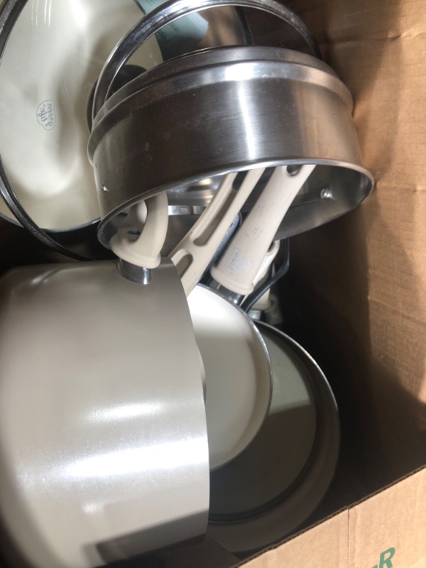 Photo 7 of ***HEAVILY USED AND DIRTY - SCRATCHED AND SCUFFED - SEE PICTURES***
GreenLife Soft Grip Healthy Ceramic Nonstick 16 Piece Kitchen Cookware Pots and Frying Sauce Pans Set, PFAS-Free, Dishwasher Safe, Taupe 16 Piece Cookware Set Taupe