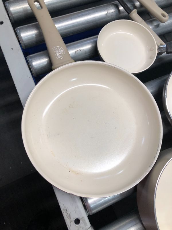 Photo 3 of ***HEAVILY USED AND DIRTY - SCRATCHED AND SCUFFED - SEE PICTURES***
GreenLife Soft Grip Healthy Ceramic Nonstick 16 Piece Kitchen Cookware Pots and Frying Sauce Pans Set, PFAS-Free, Dishwasher Safe, Taupe 16 Piece Cookware Set Taupe