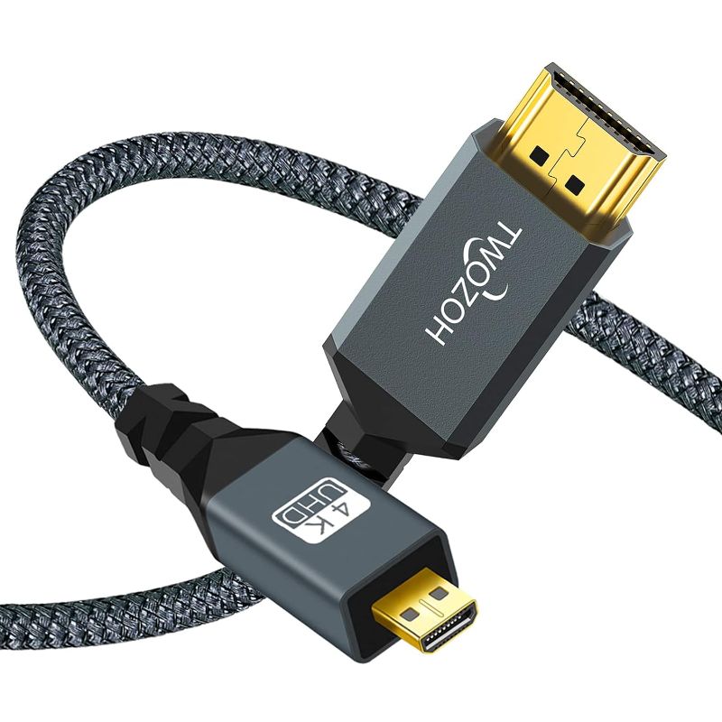 Photo 1 of Twozoh 4K Micro HDMI to HDMI Cable 3.3FT, High-Speed Full HDMI to Micro HDMI Braided Cord Support 3D 4K/60Hz 1080p
