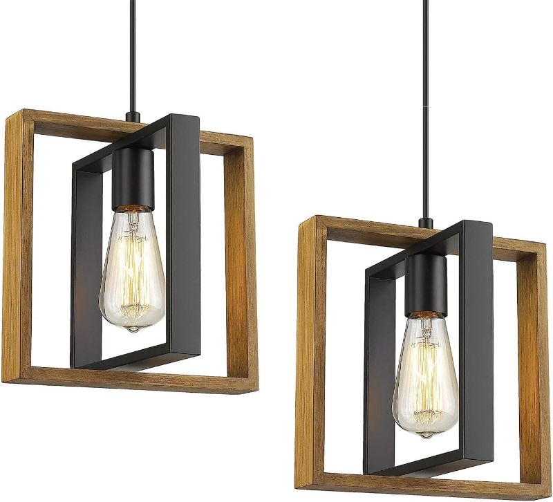 Photo 1 of Black Pendant Lighting Modern Pendant Light, Adjustable Pendant Light Fixture,Pendant Lights Kitchen IslandLight (2 Packs Wood+Metal Pendant Light)