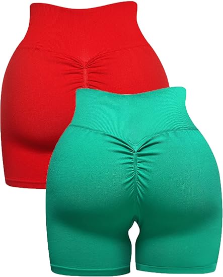 Photo 1 of Abonlen Women Scrunch Seamless 2 Piece Workout Shorts High Waisted Yoga Shorts Gym Running Athletic Biker Shorts SMALL