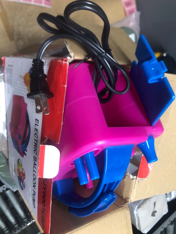 Photo 2 of **used, tested, and functional**missing blue attachments**
IDAODAN Electric Balloon Pump, Portable Electric Balloon Blower Machine Balloon Air Pump Dual Nozzle Rose Red 110V 600W Balloon Inflator for Party Decorations Pink/Blue