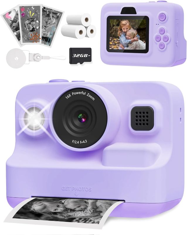 Photo 1 of Anchioo Kids Camera Instant Print, 1080P Kids Digital Camera with Printer Paper, Christmas Birthday Gift for Girls Boys Age 3-12, Kids Print Camera Toy for 4 5 6 7 8 Year Old Boy, 32G SD Card -purple
