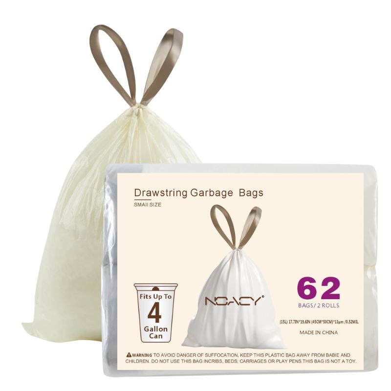 Photo 1 of 2 packs Small Trash Bags 4 Gallon Drawstring Apply to Kitchen Bathroom Bedroom Trash Can Mini White Garbage Bags, 62 Count 1 Count (Pack of 1)