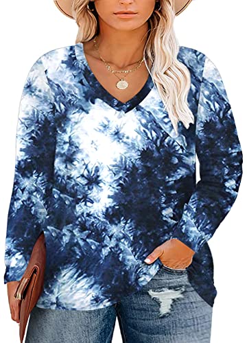 Photo 1 of DOLNINE Plus-Size Tops for Women Long Sleeve V Neck T Shirts XL-4XL 16 Plus 03_navy Blue