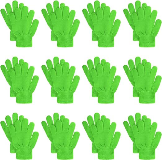 Photo 1 of 12 Pairs Kids Gloves Winter Toddler Gloves Full Fingers Knit Gloves Children Stretchy Warm Gloves Bulk for Boys Girls 6-12 Years Black