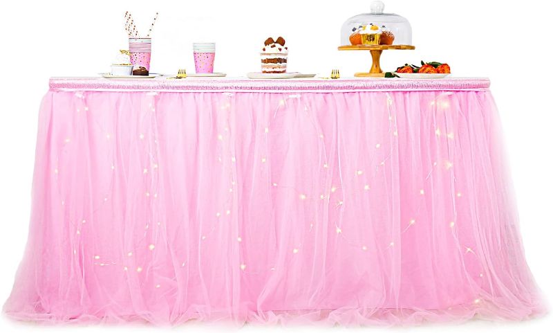 Photo 1 of 2 Pack Tutu Table Skirt Decoration with Lights -  Table Skirts for Rectangle Tables 6FT- Table Tutu Skirt for Parties, Baby Shower, Cake Dessert Buffet Table Decorations 2pack L 6(ft)*H 30in