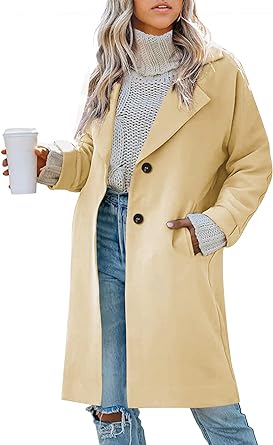 Photo 1 of Bbalizko Womens Notch Lapel Cotton Blend Coat Winter Single Breasted Mid-Long Trench Pea Coat Overcoat with Pockets Medium