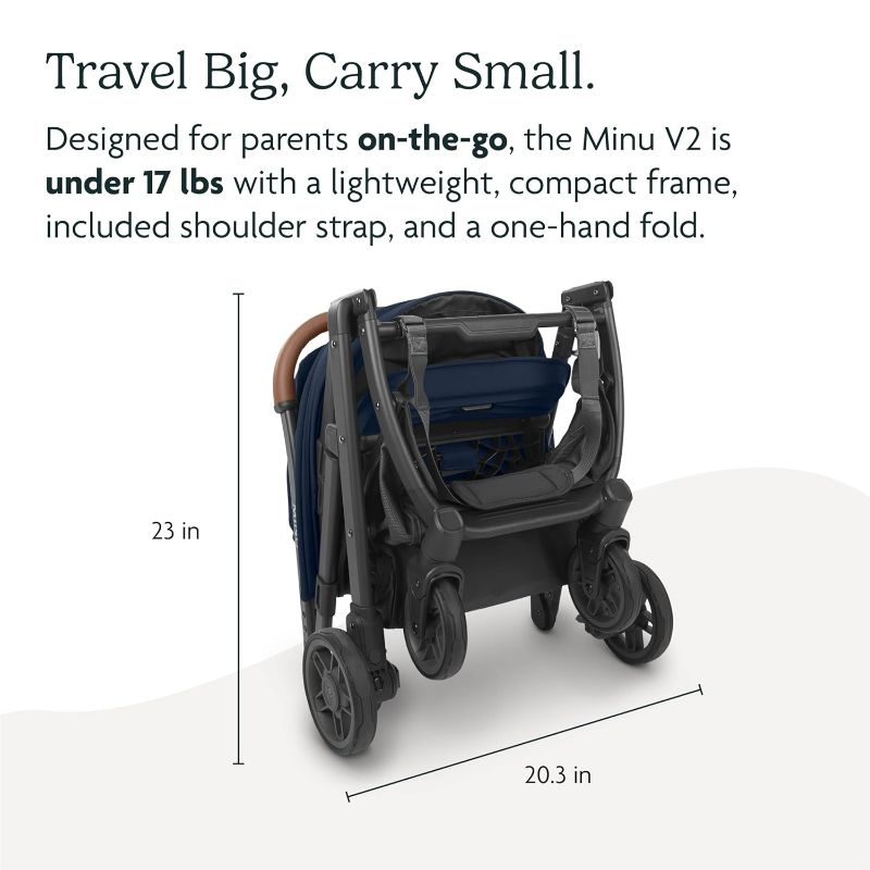 Photo 4 of (NON-REFUNDABLE) UPPAbaby Minu V2 Travel Stroller/Lightweight, Portable Design/One-Hand Fold/Shoulder Strap and Leather Bumper Bar Included/Stella (Grey Mélange/Silver Frame/Chestnut Leather)
