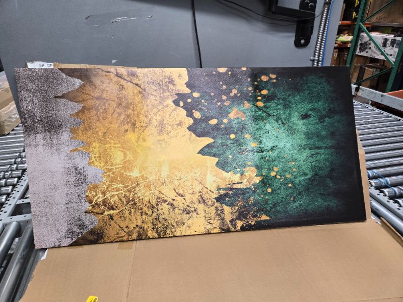 Photo 1 of Large Size Abstract Green Gold Emerald Modern Nordic Canvas Wall Art Painting Poster Cuadros Picture Prints on Canvas Home Decor for Living room Bedroom Hallway Entrance Framed Ready to Hang 24×48in Abstract green gold 24”Wx48”H Framed
