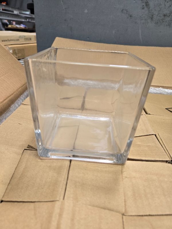 Photo 2 of 16 Pieces Square Glass Vases Bulk 4.7 x 4.7 x 4.7 Inch Cube Flower Vase Clear Square Candle Holders Small Glass Flower Container Plant Terrarium for Wedding Centerpieces Office Home Decor Party Event