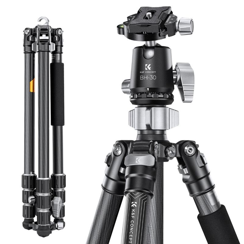 Photo 1 of 68''/1.7m Carbon Fiber Tripod Professional Camera Tripod Capacity 12KG/26.2lbs with 30mm Metal Ball Head Load X254C4+BH-30