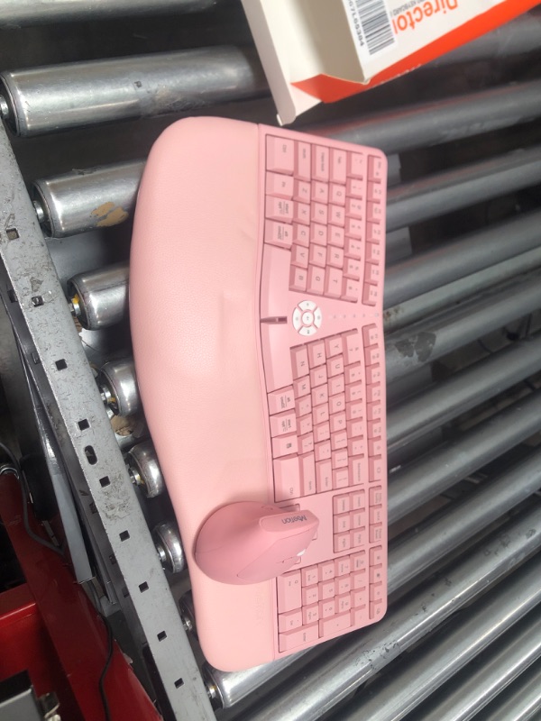 Photo 2 of MEETION Ergonomic Wireless Keyboard and Mouse, Ergo Keyboard with Vertical Mouse, Split Keyboard with Cushioned Wrist Palm Rest Natural Typing Rechargeable Full Size, Windows/Mac/Computer/Laptop, Pink Large Pink