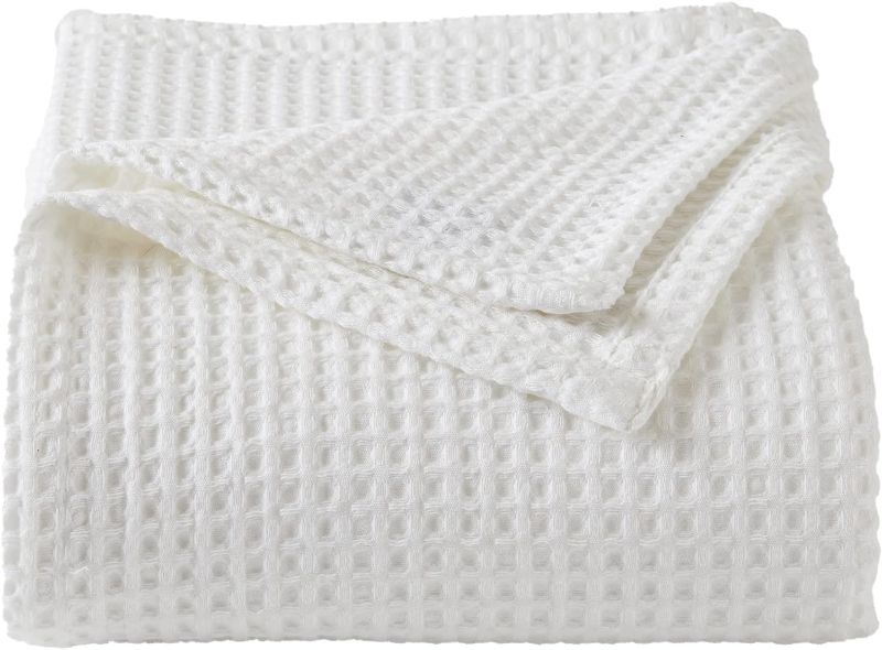 Photo 1 of **pic is just a referance** 100% Cotton Waffle Weave Bed Blanket | Soft, Breathable, and Lightweight Blanket for All-Season | Perfect for Layering | Brielle Collection (Full/Queen, White)
