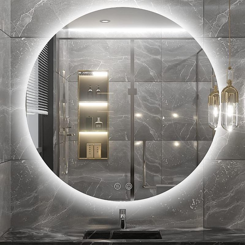 Photo 1 of 
FTOTI 30 Inch LED Backlit Round Mirror for Bathroom, Wall Mounted Round Mirror with Lights,Framless Lighted Vanity Cycle Mirror Dimmable Anti-Fog
Color:Backlit Light
Size:Round 30''