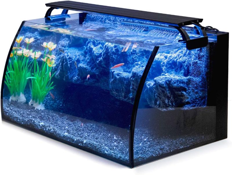 Photo 1 of 
hygger Horizon 8 Gallon LED Glass Aquarium Kit for Starters with 7W Power Filter Pump, 18W Colored led Light, Wide View Curved Shape Fish Tank with...