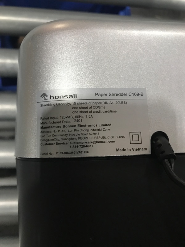 Photo 4 of (NON-REFUNDABLE) Bonsaii 15-Sheet Office Paper Shredder, 40 Mins Heavy Duty Shredder for Home Office, Crosscut Shreder with Anti-Jam System & P-4 High Security Supports CD/Credit Cards/Staple,5 Gal Pullout Bin C169-B 1 5 Sheet-40 mins