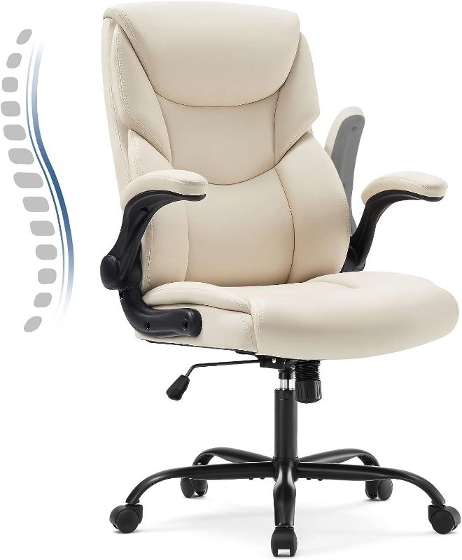 Photo 1 of HK Leather Office Chair with Flip Up Arms, Executive High Back Big and Tall Desk Chairs with Ergonomic Lumbar Support, Adjustable Height,Wheels, Soft...
Color:Cream