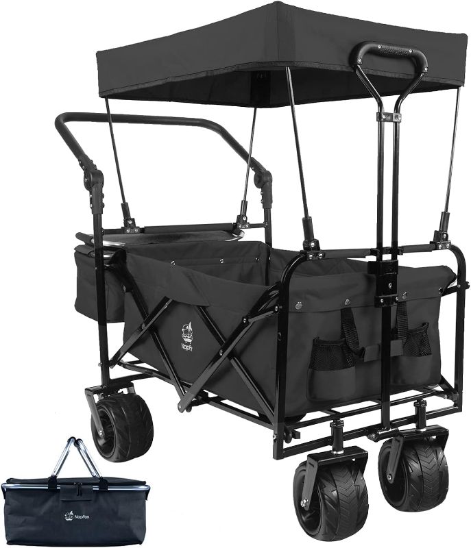 Photo 1 of 
Collapsible Wagon Heavy Duty Folding Beach Wagon Cart with 4" Wide Large All Terrain Wheels, Canopy, Adjustable Handles, Cooler Bag, Outdoor Folding...
Color:Black-plus