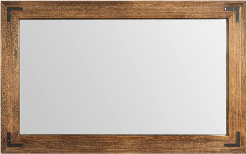 Photo 1 of  Rustic Wooden Framed Wall Mirror, Natural Wood Bathroom Vanity Mirror for Farmhouse Decor, Vertical or Horizontal Hanging