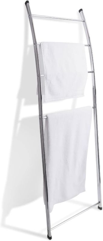 Photo 1 of 
MyGift 4 Rung Silver Chrome Plated Metal Wall Leaning Bath Towel Storage Ladder, Freestanding Bathroom Drying Rack for Towels with Top and Bottom Non Slip...