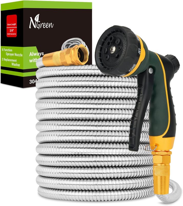 Photo 1 of 
NGreen Stainless Steel Garden Hose - Flexible Metal Water Hose with Nozzle, Puncture, Rust Proof and Corrosion Resistant, Never Kink and High Pressure,...
Size:100FT