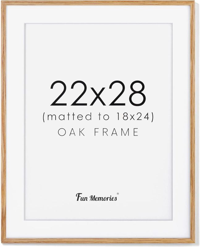 Photo 1 of 
22x28 Picture Frame, Large 22x28 Poster Frame, Natural Oak Wood 22 x 28 Frame with Tempered Real Glass, 22x28 Frame with Mat for 18x24, Thin Wood Photo.