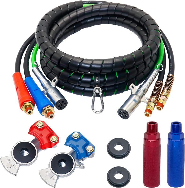 Photo 1 of 
Dazakoot 15FT Air Line Hose Kits, 3 in 1 Air Line for Truck Tractor Trailer, 7 Way ABS Electrical Cable and Semi Airline Assembly with Aluminum Extension...
Size:15FT Air Line Hose + Gladhand + Gri Tractor/Trailer Air Hose Kit