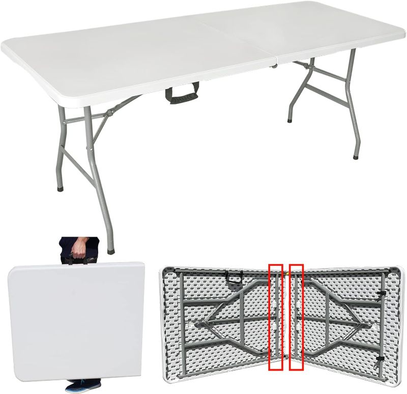 Photo 1 of 
deaciber 7ft Folding Table 78 inch Plastic Fold in Half w/Handle Heavy Duty Portable Indoor Outdoor for Garden Party Picnic Camping BBQ Dining Kitchen...