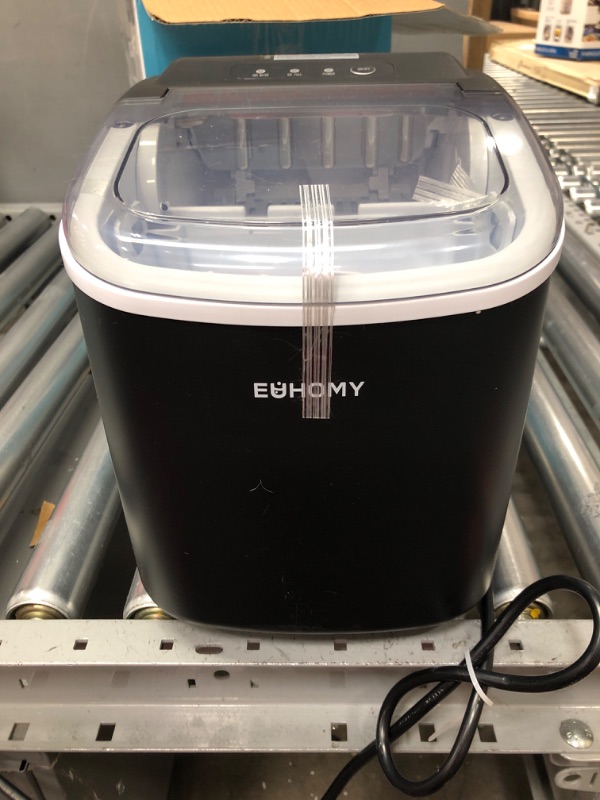 Photo 1 of EUHOMY Countertop Ice Maker Machine with Handle, 26lbs in 24Hrs, 9 Ice Cubes Ready in 6 Mins, Auto-Cleaning Portable Ice Maker with Basket and Scoop, for Home/Kitchen/Camping/RV. (Black)
