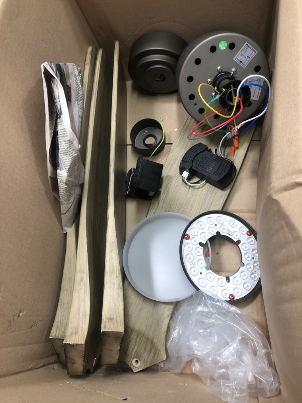 Photo 1 of WINGBO 54 Inch DC Ceiling Fan with Lights and Remote Control, 4 Carved Solid Wood Blades, 6-Speed Noiseless Reversible DC Motor, Modern Ceiling Fan in Graphite Finish with Gray Blades, ETL Listed 54" ceiling fan with light Graphite and Gray