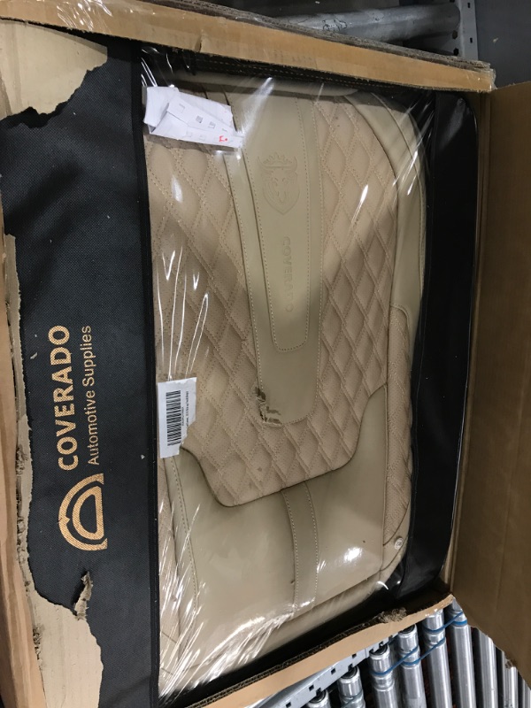 Photo 2 of Coverado Car Seat Covers Full Set, Leather Car Seat Protector with Lumbar Support Automotive Seat Covers Universal Fit for Most Sedans SUV Pick-up Truck(Beige) Beige FullSet