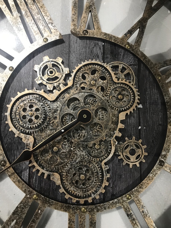 Photo 4 of (NON-REFUNDABLE) DORBOKER 30'' Large Wall Clock Real Moving Gears Oversized Industrial Solid Wood Rusic Farmhouse Clocks for Living Room Wall Decor Home Office, 30 inch 76cm, Brown and Vintage Bronze 30 inch Vintage Brown (STYLE VARYS SEE PHOTOS) 