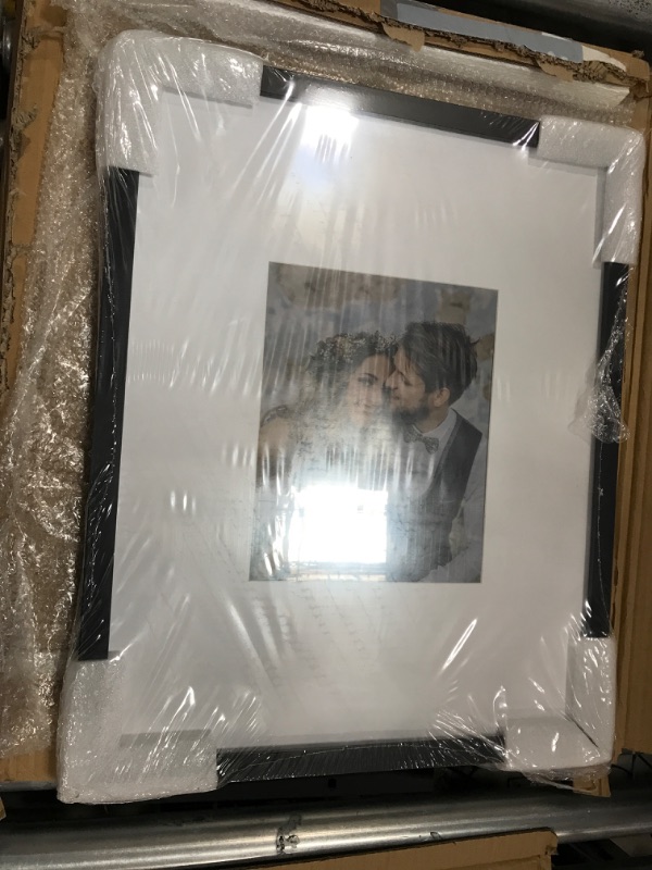 Photo 2 of 17x21 Black Frame with Black Mat - Black 19x23 Frame Wood Made to Display Print or Poster Measuring 17 x 21 Inches with Black Photo Mat