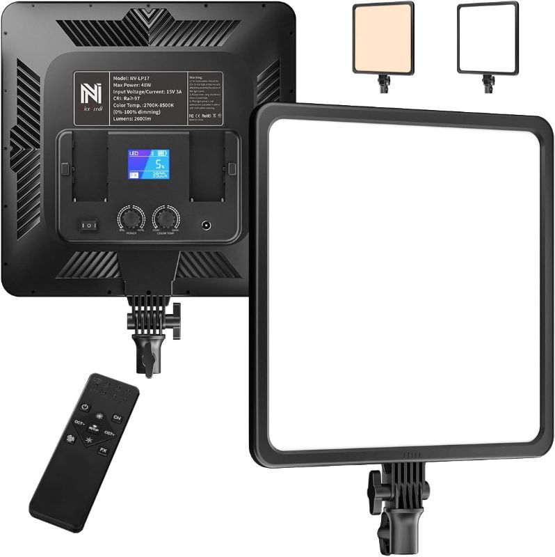 Photo 1 of 2 PACK: 17" Photography Light Panel, NiceVeedi 48W 2700-8500K Bi-Color LED Video Light with Remote Control, Infinite Dimmable CRI 97+ Professional Studio Lighting for YouTube Video Photography Light
