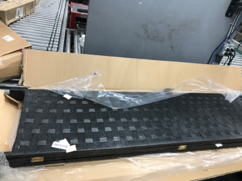 Photo 1 of Room Divider and Folding Privacy Screen, 4 Panel Wood Mesh Woven Design Room Screen Divider, Folding Portable Partition Screen for Decorating Bedroom, Living Room, Office Separator Black 4-panel