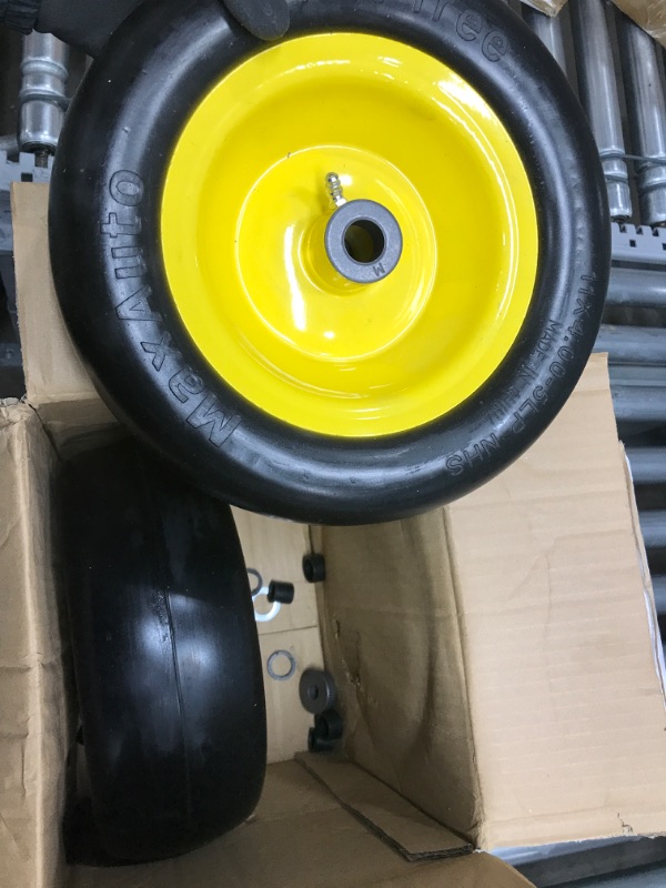 Photo 3 of MaxAuto 11x4.00-5" Flat Free Zero Turn Mowers Tire on Wheel, 3/4" or 1/2" Bushings, 3.4" Centered Hub - Hub Length 3.4"-5", Universal Fit Smooth Tread Tire for Zero Turn Lawn Mowers, Set of 2