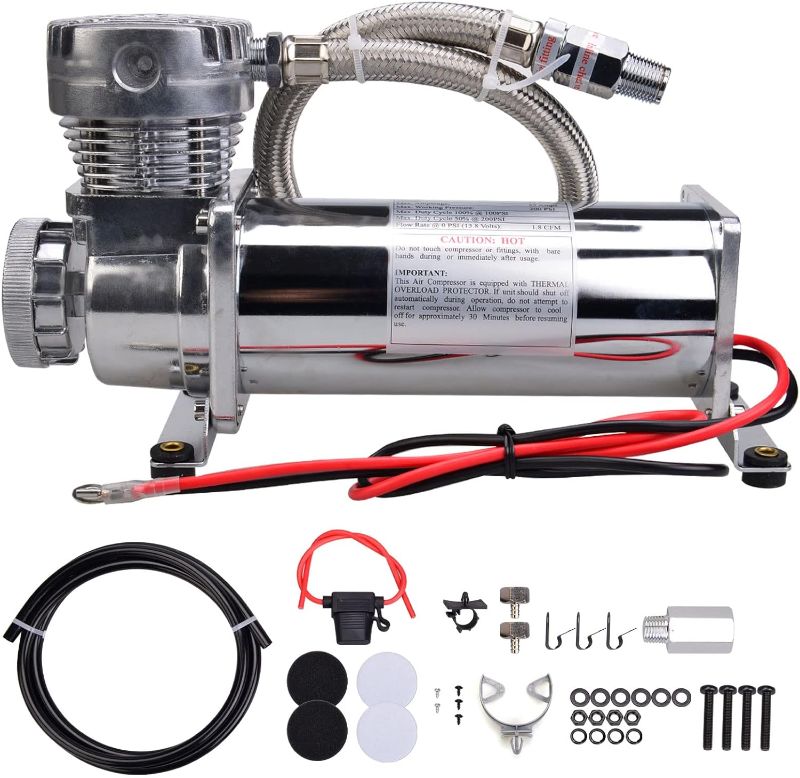 Photo 1 of 200PSI 3/8 NPT Heavy Duty Air Train Horn/Air Ride Suspension Compressor with 1/4 NPT Replacement Fittings 12V Silver
