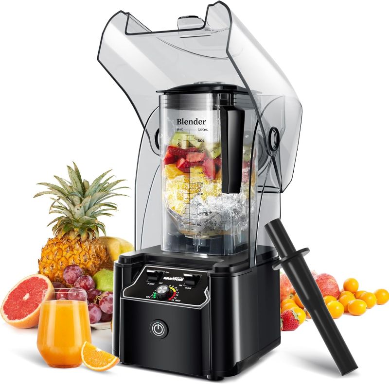 Photo 1 of (NON-REFUNDABLE) WantJoin Professional Commercial Blender With Shield Quiet Sound Enclosure 2200W Industries Strong and Quiet Professional-Grade Power, Self-Cleaning, Black
