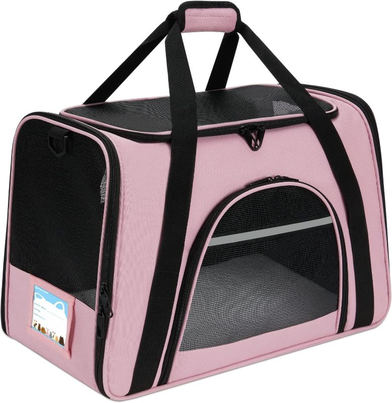 Photo 1 of Cat Carrier Large Pet Carrier Soft Dog Carrier with Lockable Zippers [2023New] Cat Carriers for Medium Large Cats Under 25 Lbs Collapsible Pet Travel Carrier-Pink
