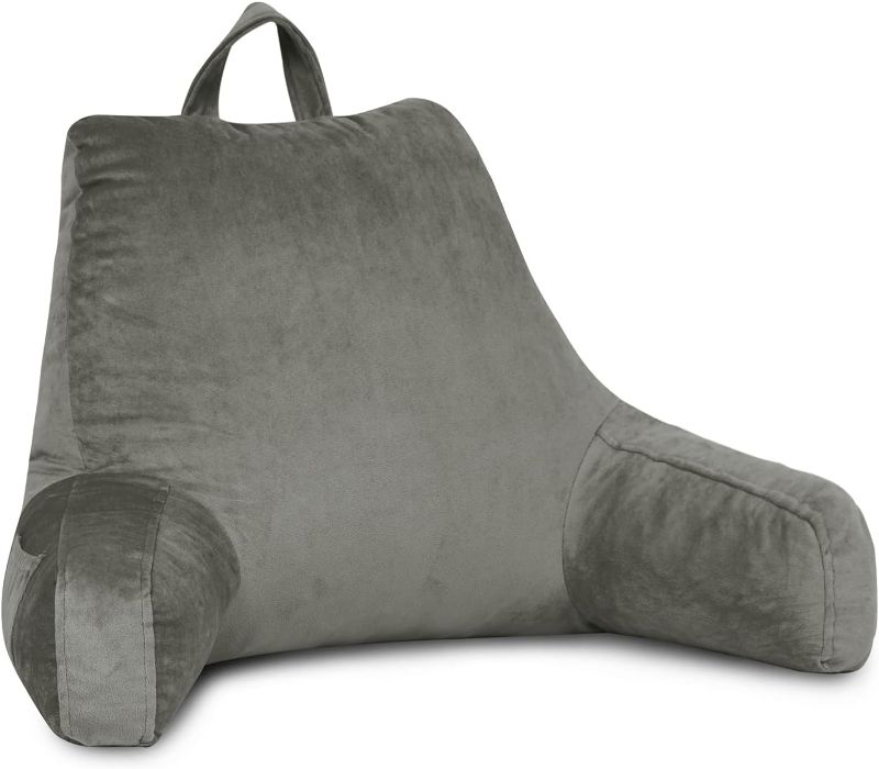 Photo 1 of LOVTEX Reading Pillow with Removable Cover, Back Pillow for Sitting Up in Bed with Arms and Pockets, Bed Rest Pillow Adult, 20 x 15 Inches(Dark Grey)
