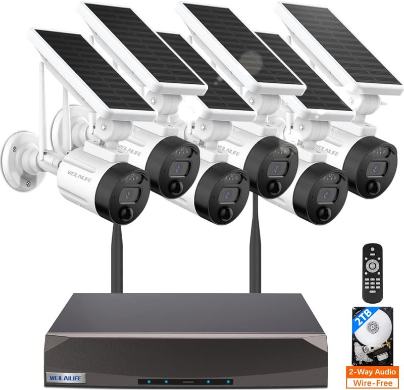 Photo 1 of ?2-Way Audio & Wire-Free Solar Powered? 2-Antenna Enhanced Outdoor Solar Battery Wireless Security Camera System WiFi Home Video Surveillance Camera System Solar 6 Pack NVR 2TB