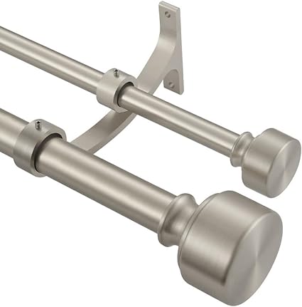 Photo 1 of Brushed Nickel Double Curtain Rods 28-48 Inch, Adjustable Double Rod Curtain Rods, 1-Inch Front and 5/8 Inch Back Heavy Duty Double Drapery Rods, Decorative Double Window Rod with Modern End Cap