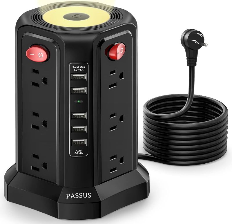 Photo 1 of *****STOCK IMAGE FOR SAMPLE*****
Surge Protector Power Strip Tower with 12 AC Multiple Outlets, PASSUS Power Tower, Overload Protection for Home Office Dorm Room (Black)