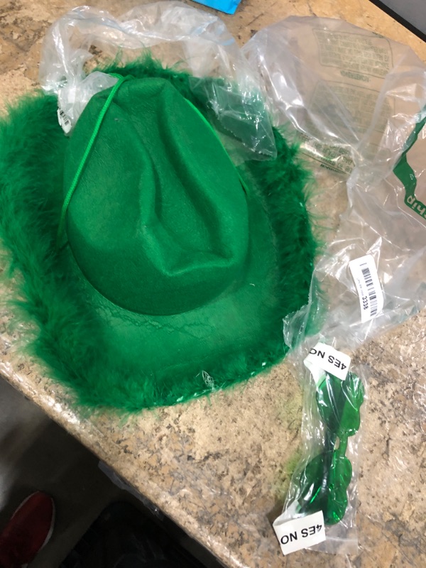 Photo 2 of 4E's Novelty Cowboy Hat with feathers With Heart Shaped Sunglasses for Women, Felt Cowgirl Hat for Party Costume Dress Up Green