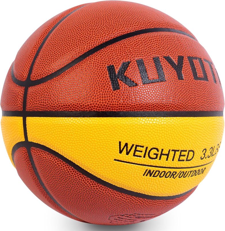 Photo 1 of KUYOTQ 3LBS/3.3LBS 29.5' Weighted Basketball Composite Indoor Outdoor Heavy Trainer Basketball for Improving Ball Handling Dribbling Passing and Rebounding Skill (deflated, Size 7)
