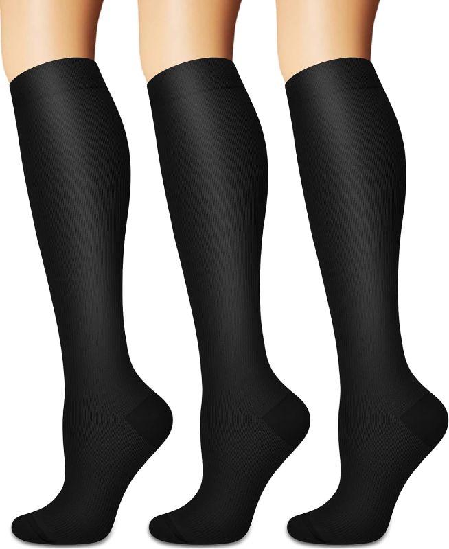 Photo 1 of Compression Socks for Women and Men Circulation (3 Pairs) - Best for Nursing,Running,Travel Knee High Socks black 