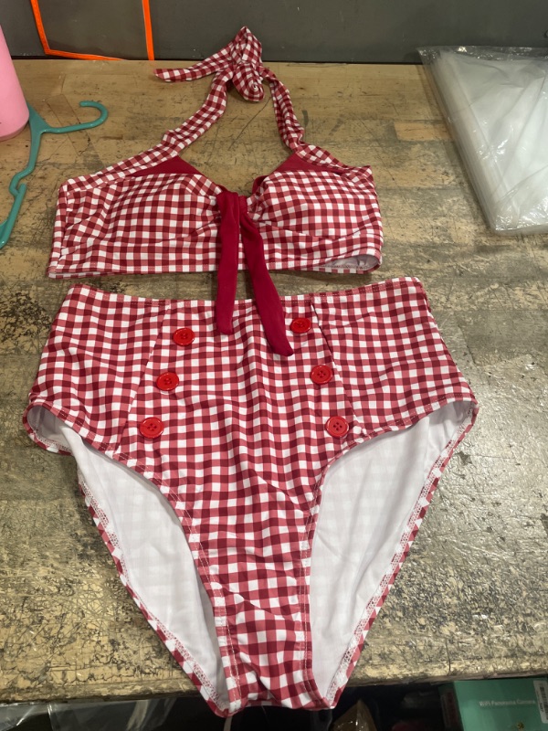 Photo 1 of 2 piece bathing suit size large red