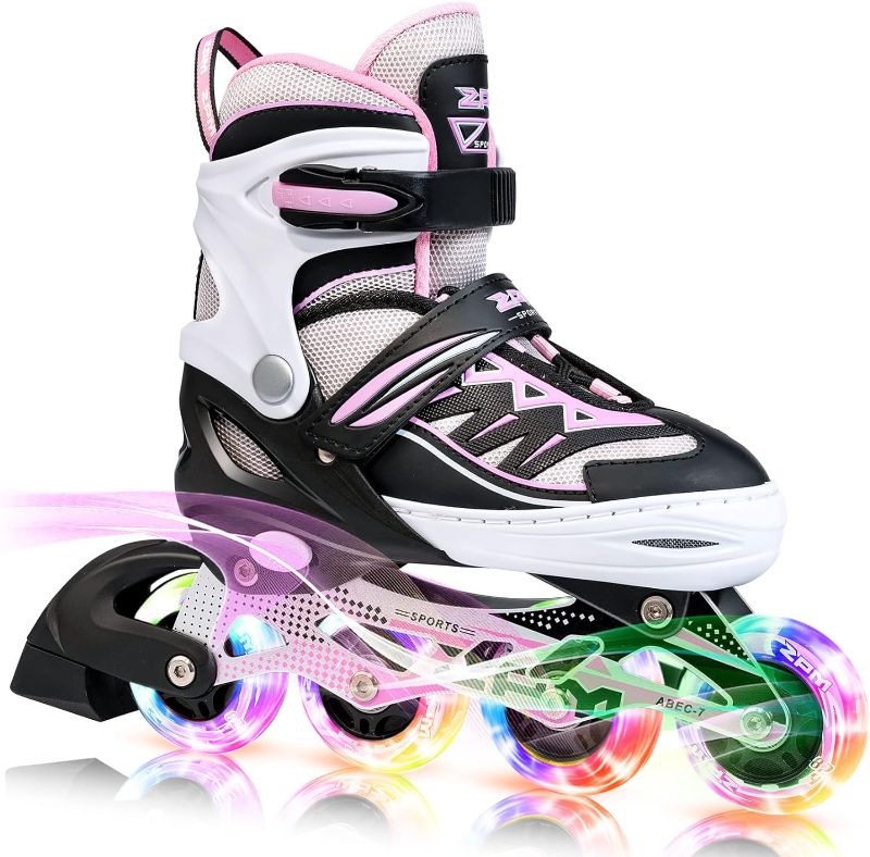 Photo 1 of 2PM SPORTS Cytia Pink Girls Adjustable Illuminating Inline Skates with Light up Wheels, Fun Flashing Beginner Roller Skates for Kids size small (little kids 10c-12.5c us )