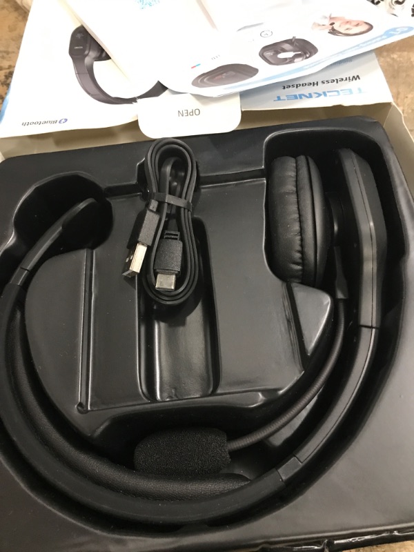 Photo 2 of TECKNET Trucker Bluetooth Headset with Microphone Noise Canceling Wireless On Ear Headphones, Hands Free Wireless Headset for Cell Phone Computer Office Home Call Center Skype (Black)